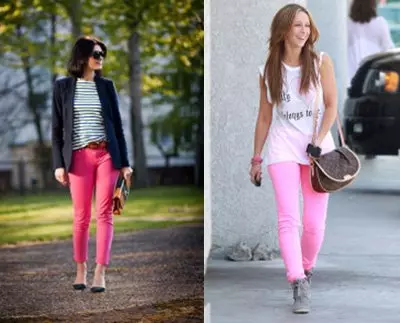 С чем носить женские розовые брюки: фото